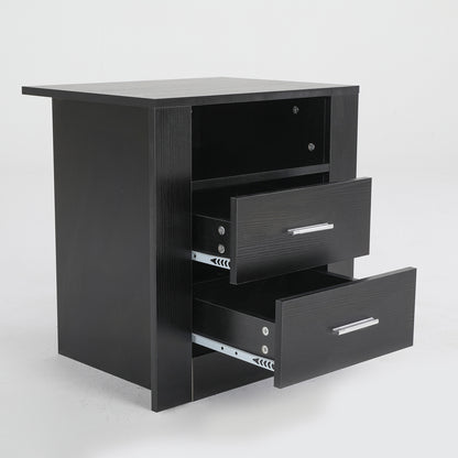 Bedside Table Side Storage Cabinet Nightstand Bedroom 2 Drawer 1 Shelf ZURI BLACK - Cosy Abode
