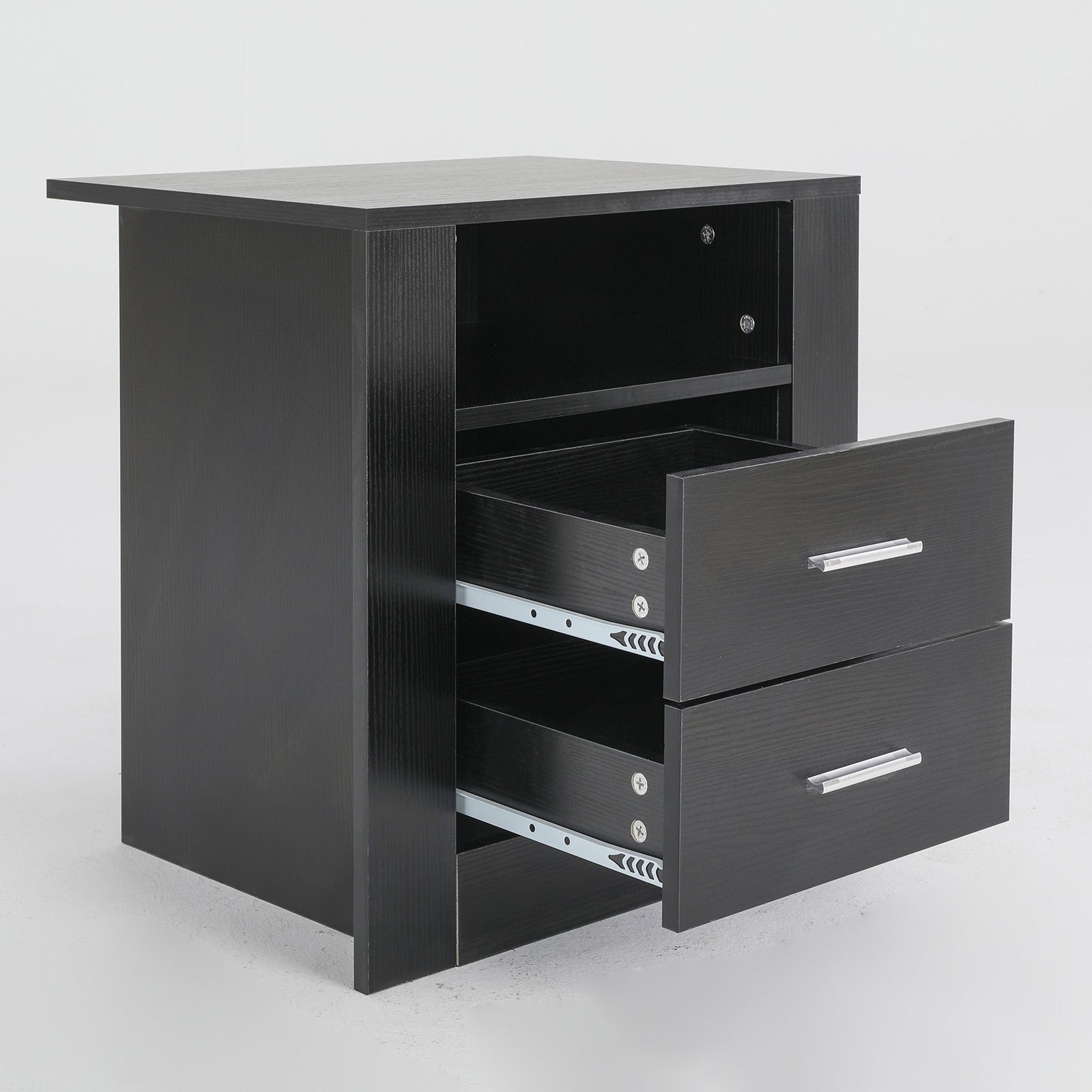 Bedside Table Side Storage Cabinet Nightstand Bedroom 2 Drawer 1 Shelf ZURI BLACK - Cosy Abode