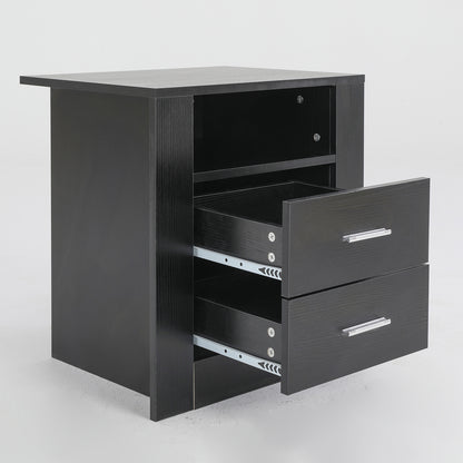 Bedside Table Side Storage Cabinet Nightstand Bedroom 2 Drawer 1 Shelf ZURI BLACK - Cosy Abode