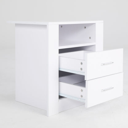 Bedside Table Side Storage Cabinet Nightstand Bedroom 2 Drawer 1 Shelf ZURI WHITE - Cosy Abode