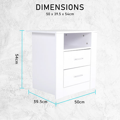 Bedside Table Side Storage Cabinet Nightstand Bedroom 2 Drawer 1 Shelf ZURI WHITE - Cosy Abode