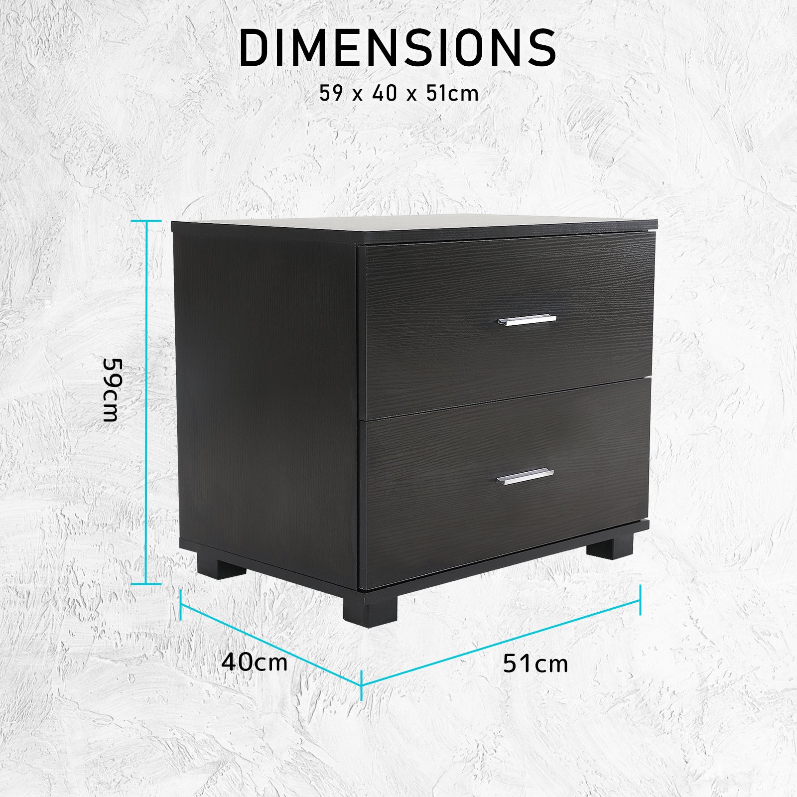 Bedside Table Side Storage Cabinet Nightstand Bedroom 2 Drawer Legs ETTA BLACK - Cosy Abode