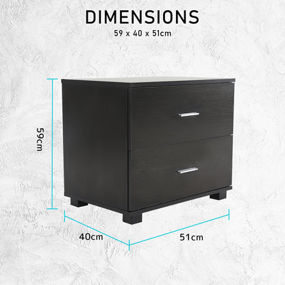 Bedside Table Side Storage Cabinet Nightstand Bedroom 2 Drawer Legs ETTA BLACK - Cosy Abode