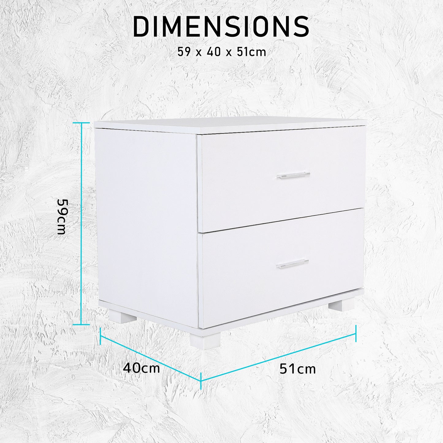 Bedside Table Side Storage Cabinet Nightstand Bedroom 2 Drawer Legs ETTA WHITE - Cosy Abode