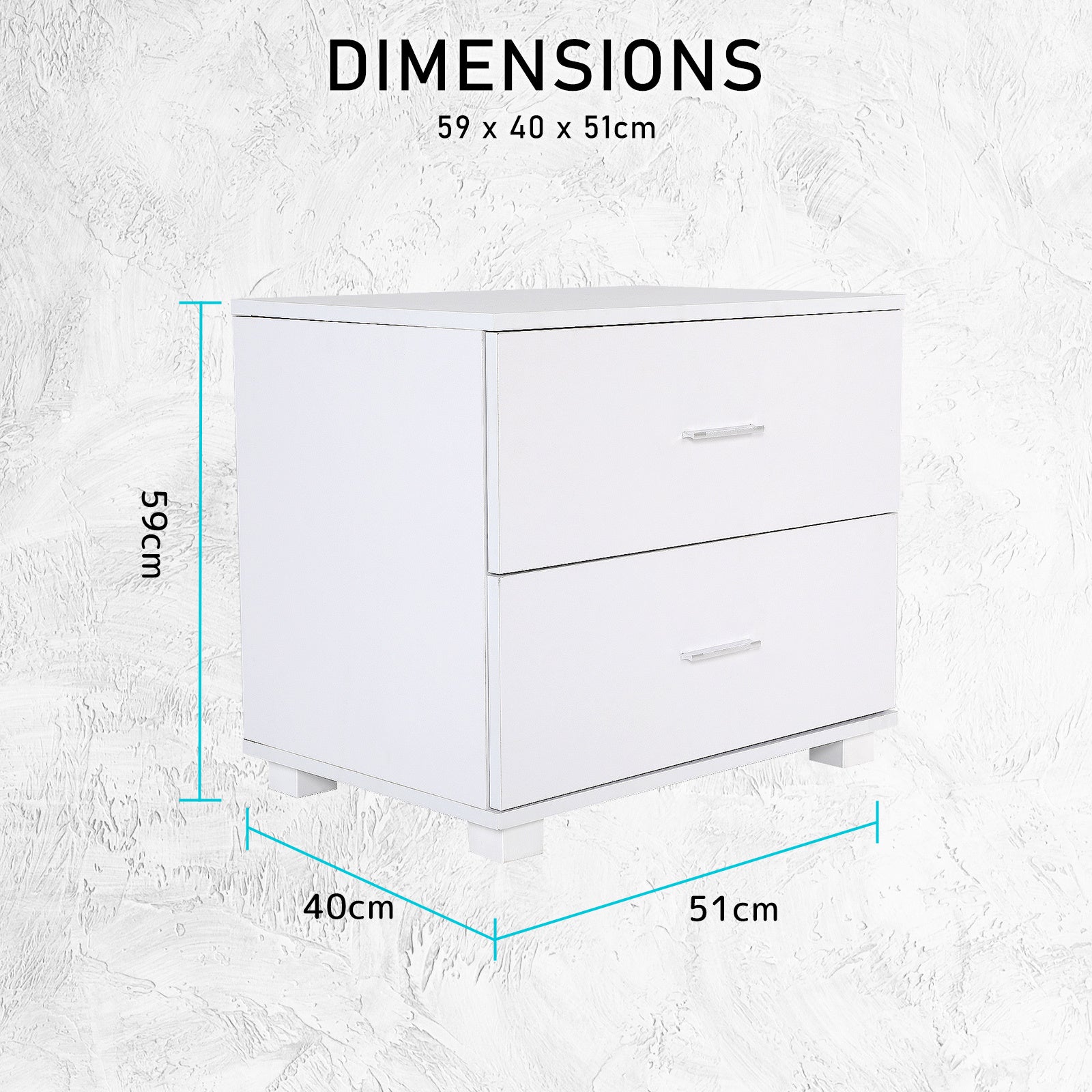 Bedside Table Side Storage Cabinet Nightstand Bedroom 2 Drawer Legs ETTA WHITE - Cosy Abode