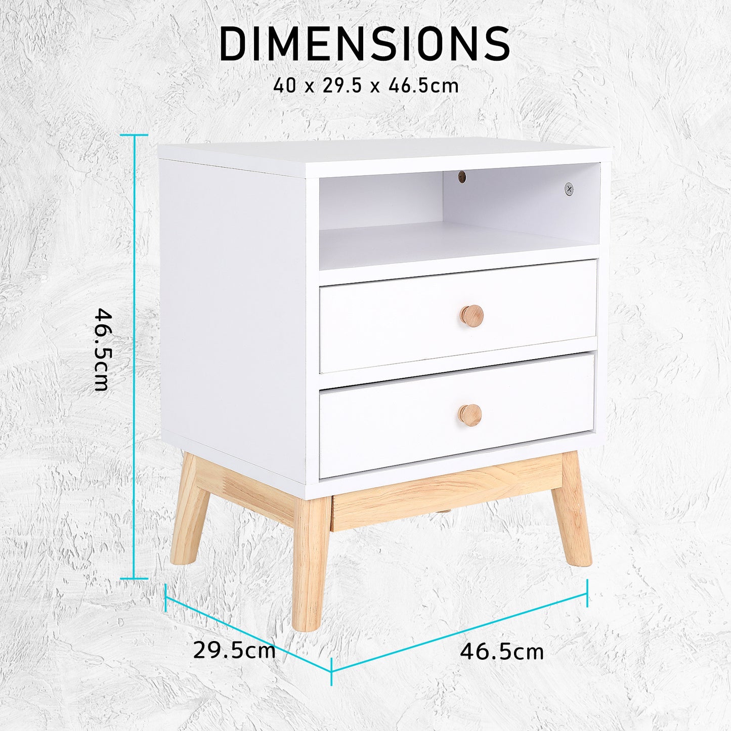 Bedside Table Side Storage Cabinet Nightstand Bedroom 2 Drawer ANYA - WHITE - Cosy Abode