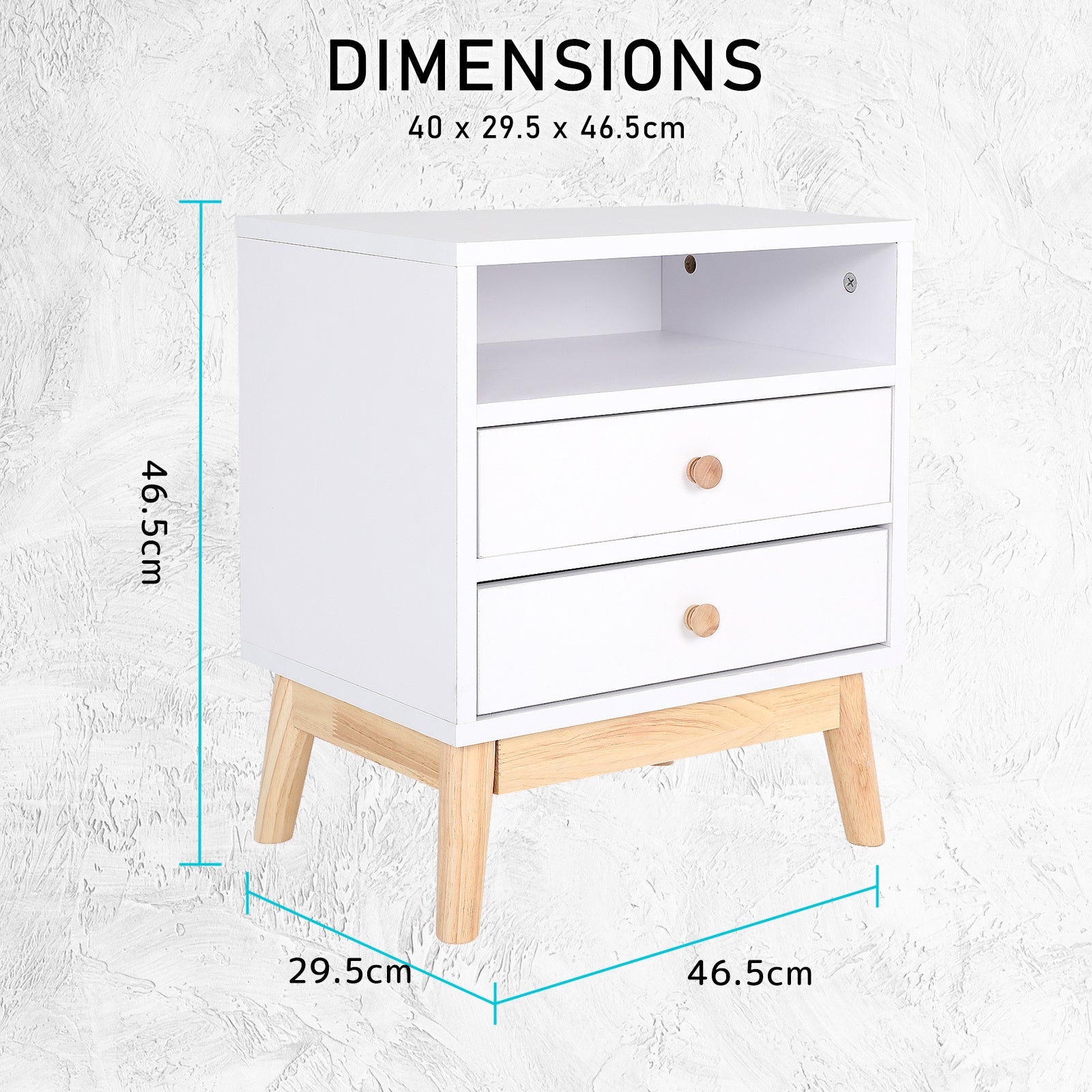 Bedside Table Side Storage Cabinet Nightstand Bedroom 2 Drawer ANYA - WHITE - Cosy Abode