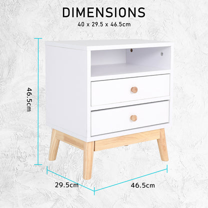 Bedside Table Side Storage Cabinet Nightstand Bedroom 2 Drawer ANYA - WHITE - Cosy Abode