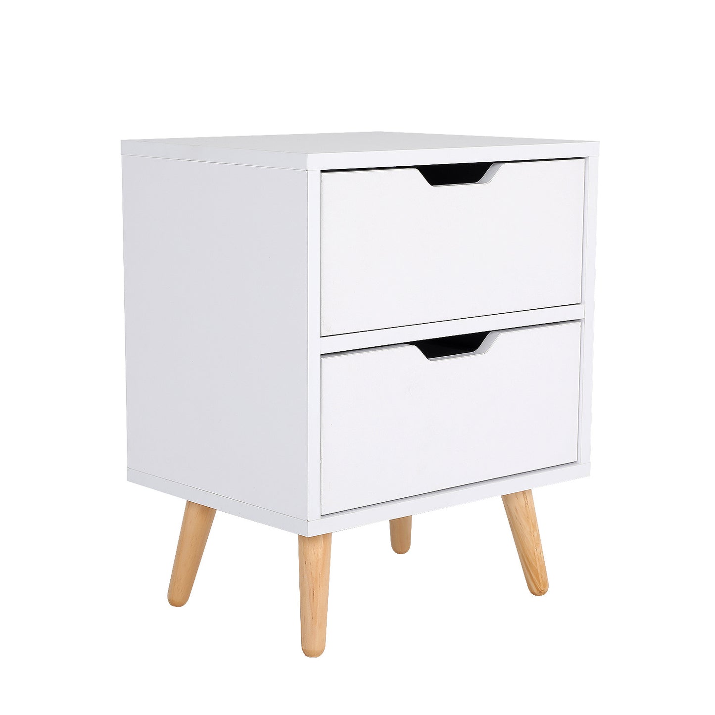 Bedside Table 2 Drawer Wood Leg Storage Cabinet Nightstand KIYO WHITE - Cosy Abode