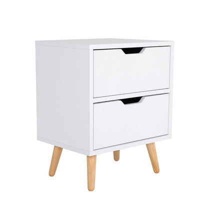 Bedside Table 2 Drawer Wood Leg Storage Cabinet Nightstand KIYO WHITE - Cosy Abode