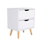 Bedside Table 2 Drawer Wood Leg Storage Cabinet Nightstand KIYO WHITE - Cosy Abode