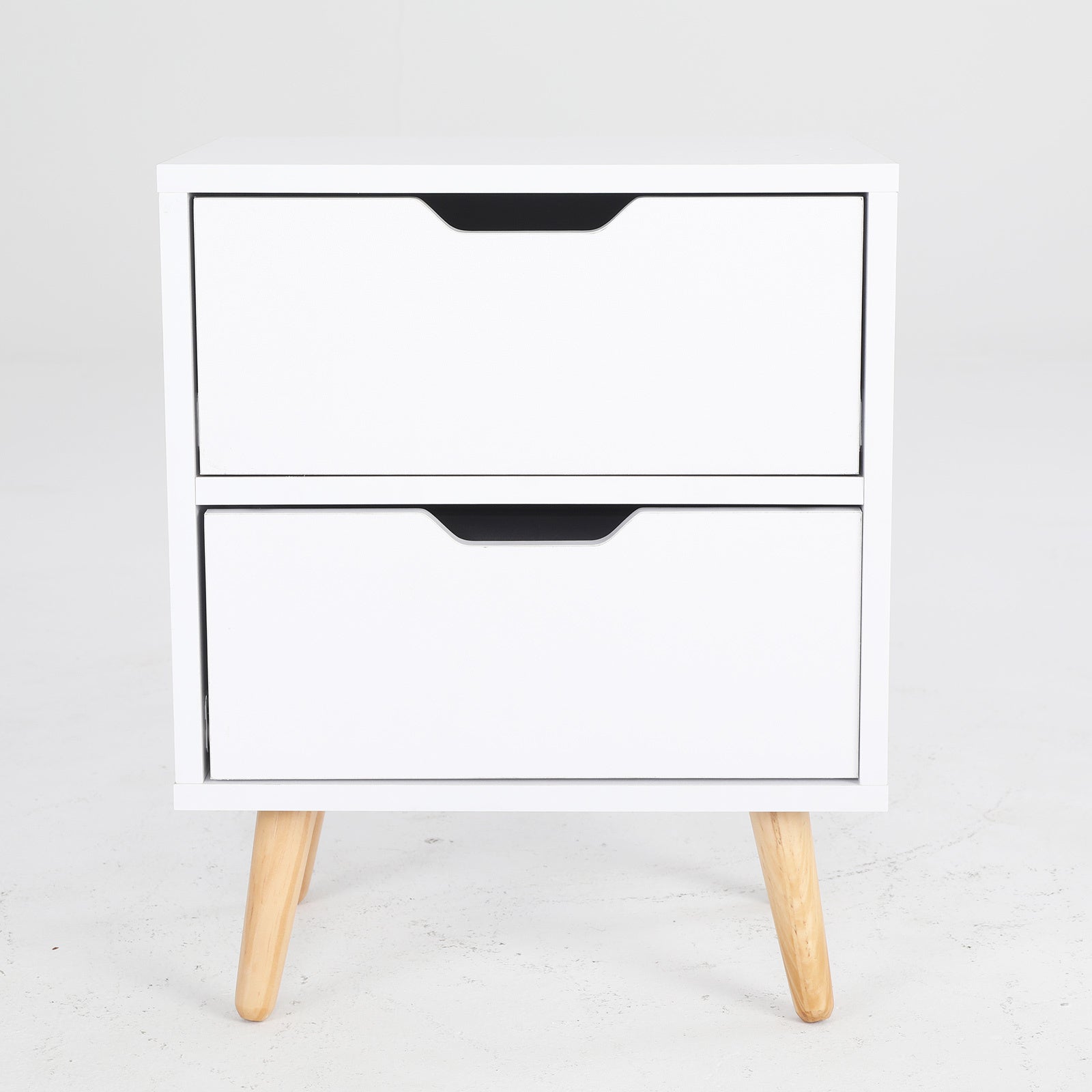 Bedside Table 2 Drawer Wood Leg Storage Cabinet Nightstand KIYO WHITE - Cosy Abode