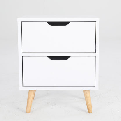 Bedside Table 2 Drawer Wood Leg Storage Cabinet Nightstand KIYO WHITE - Cosy Abode