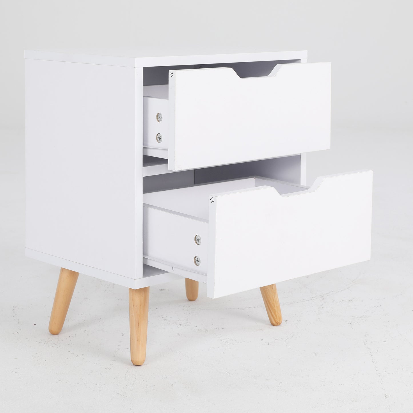 Bedside Table 2 Drawer Wood Leg Storage Cabinet Nightstand KIYO WHITE - Cosy Abode
