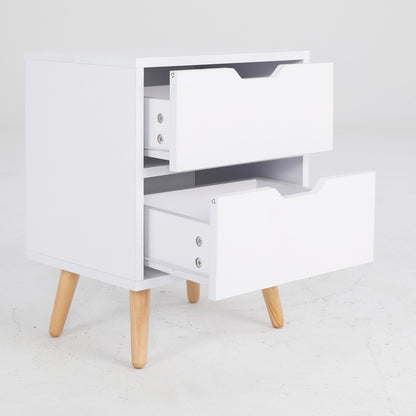 Bedside Table 2 Drawer Wood Leg Storage Cabinet Nightstand KIYO WHITE - Cosy Abode