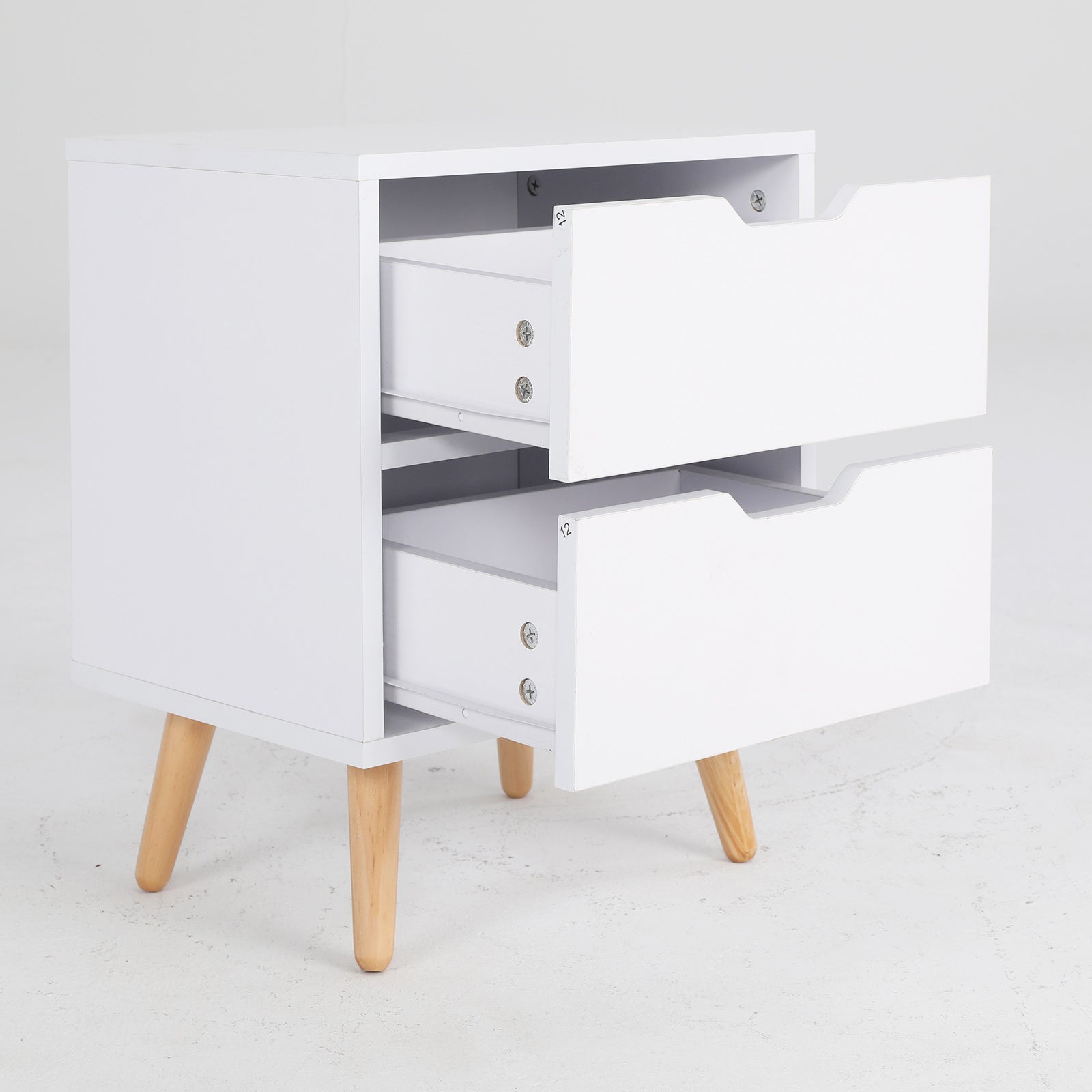 Bedside Table 2 Drawer Wood Leg Storage Cabinet Nightstand KIYO WHITE - Cosy Abode