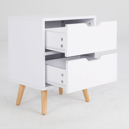 Bedside Table 2 Drawer Wood Leg Storage Cabinet Nightstand KIYO WHITE - Cosy Abode