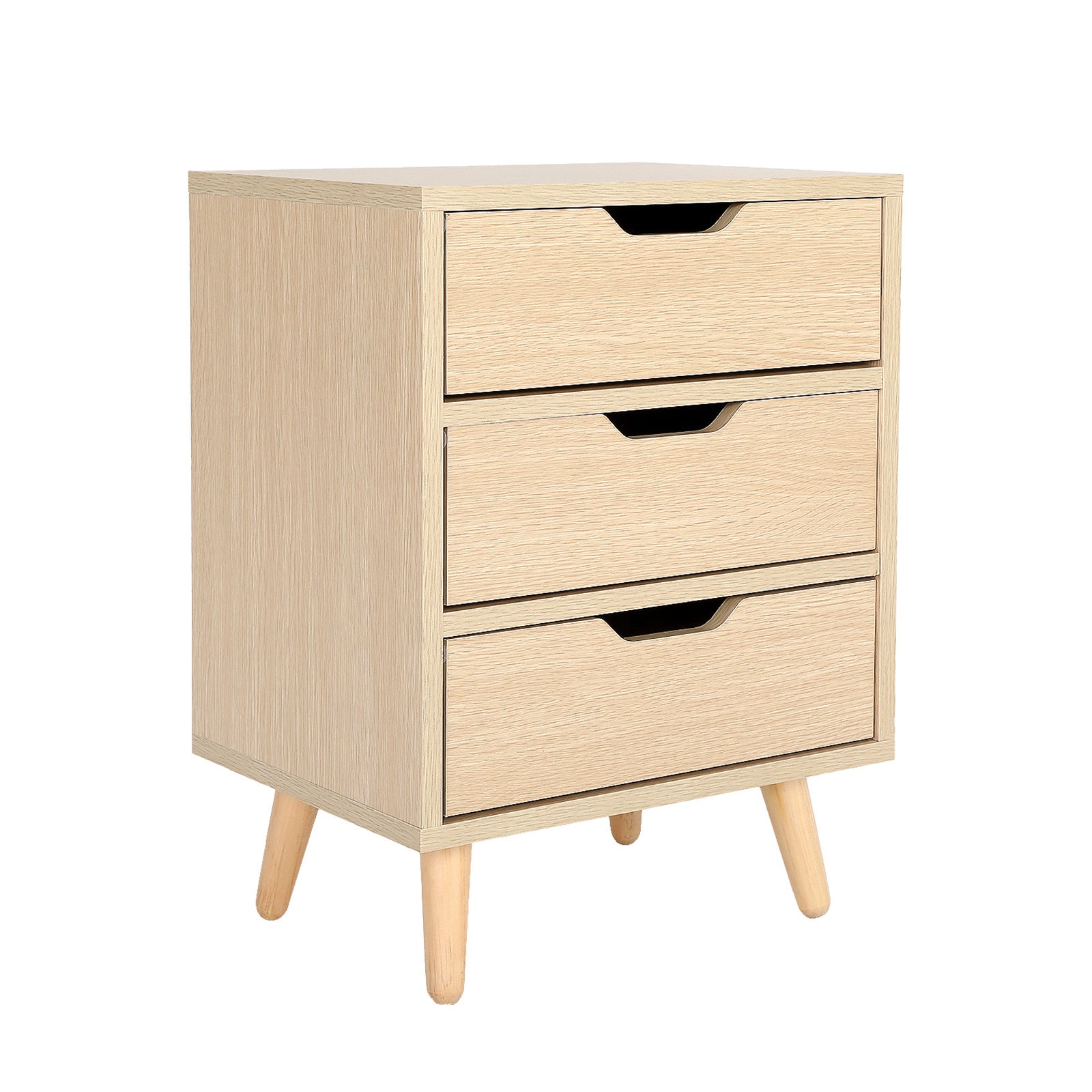 Bedside Table 3 Drawer Wood Leg Storage Cabinet Nightstand LACY OAK - Cosy Abode