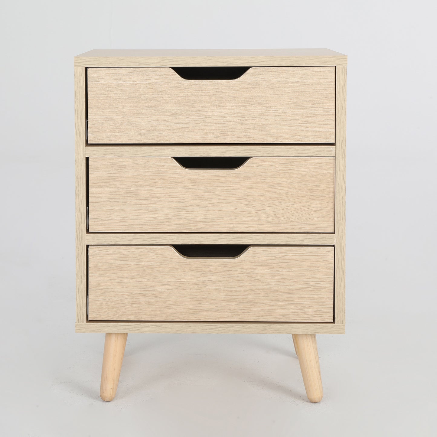 Bedside Table 3 Drawer Wood Leg Storage Cabinet Nightstand LACY OAK - Cosy Abode
