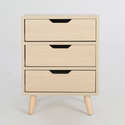 Bedside Table 3 Drawer Wood Leg Storage Cabinet Nightstand LACY OAK - Cosy Abode