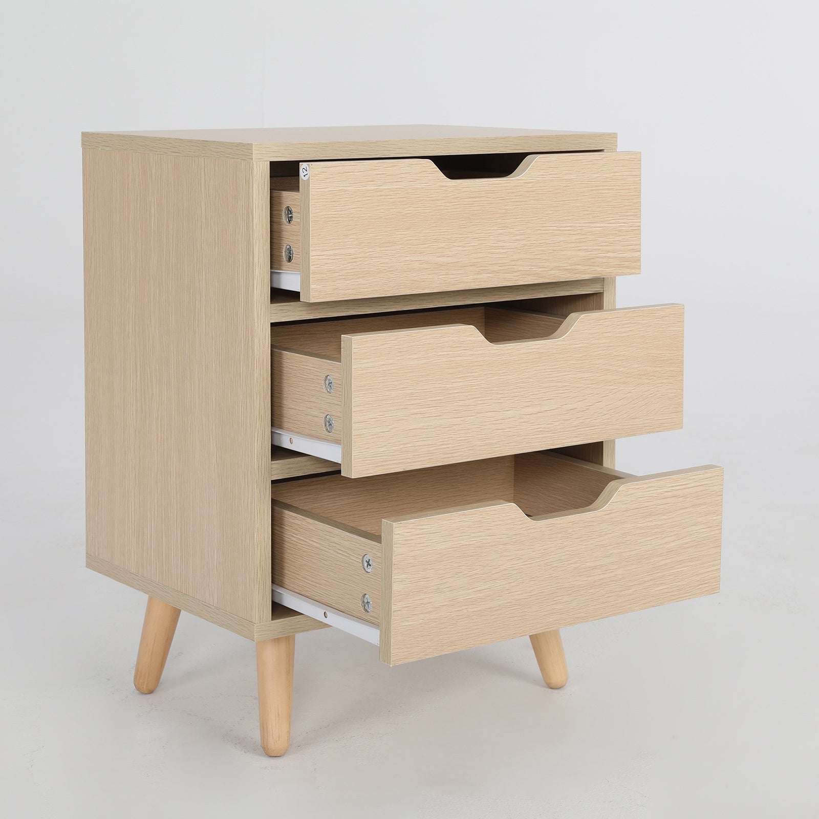 Bedside Table 3 Drawer Wood Leg Storage Cabinet Nightstand LACY OAK - Cosy Abode