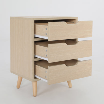 Bedside Table 3 Drawer Wood Leg Storage Cabinet Nightstand LACY OAK - Cosy Abode