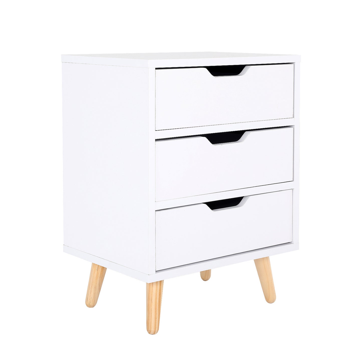 Bedside Table 3 Drawer Wood Leg Storage Cabinet Nightstand LACY WHITE - Cosy Abode