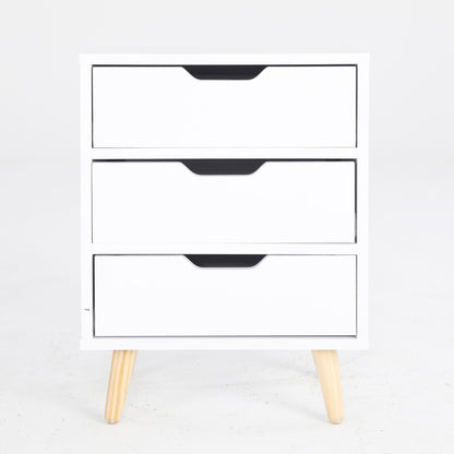 Bedside Table 3 Drawer Wood Leg Storage Cabinet Nightstand LACY WHITE - Cosy Abode