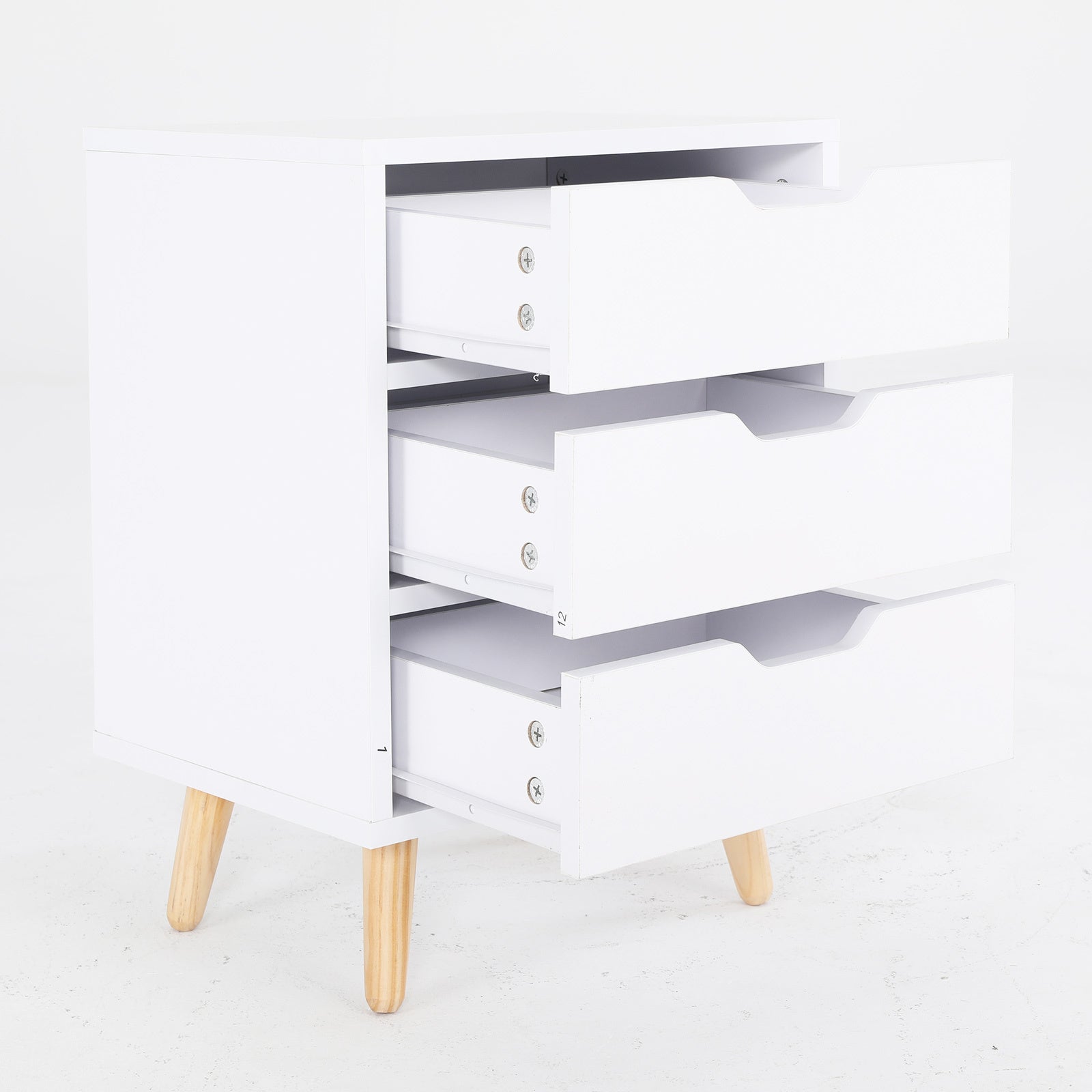 Bedside Table 3 Drawer Wood Leg Storage Cabinet Nightstand LACY WHITE - Cosy Abode