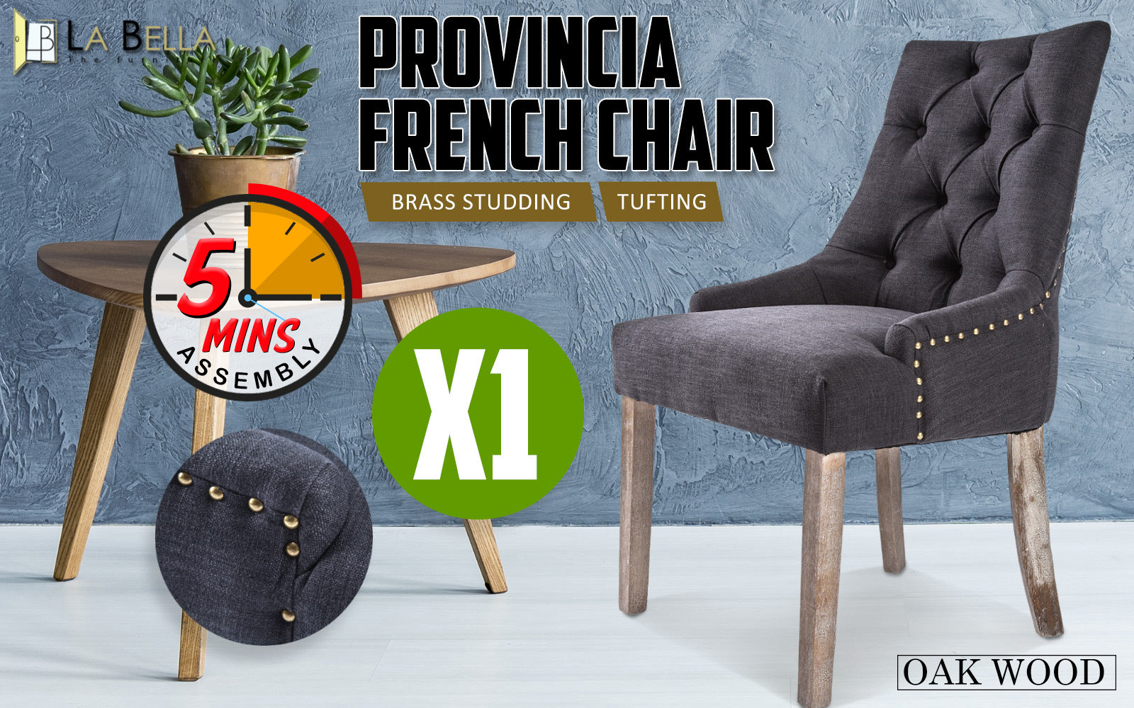 French Provincial Dining Chair Oak Leg AMOUR BLACK - Cosy Abode
