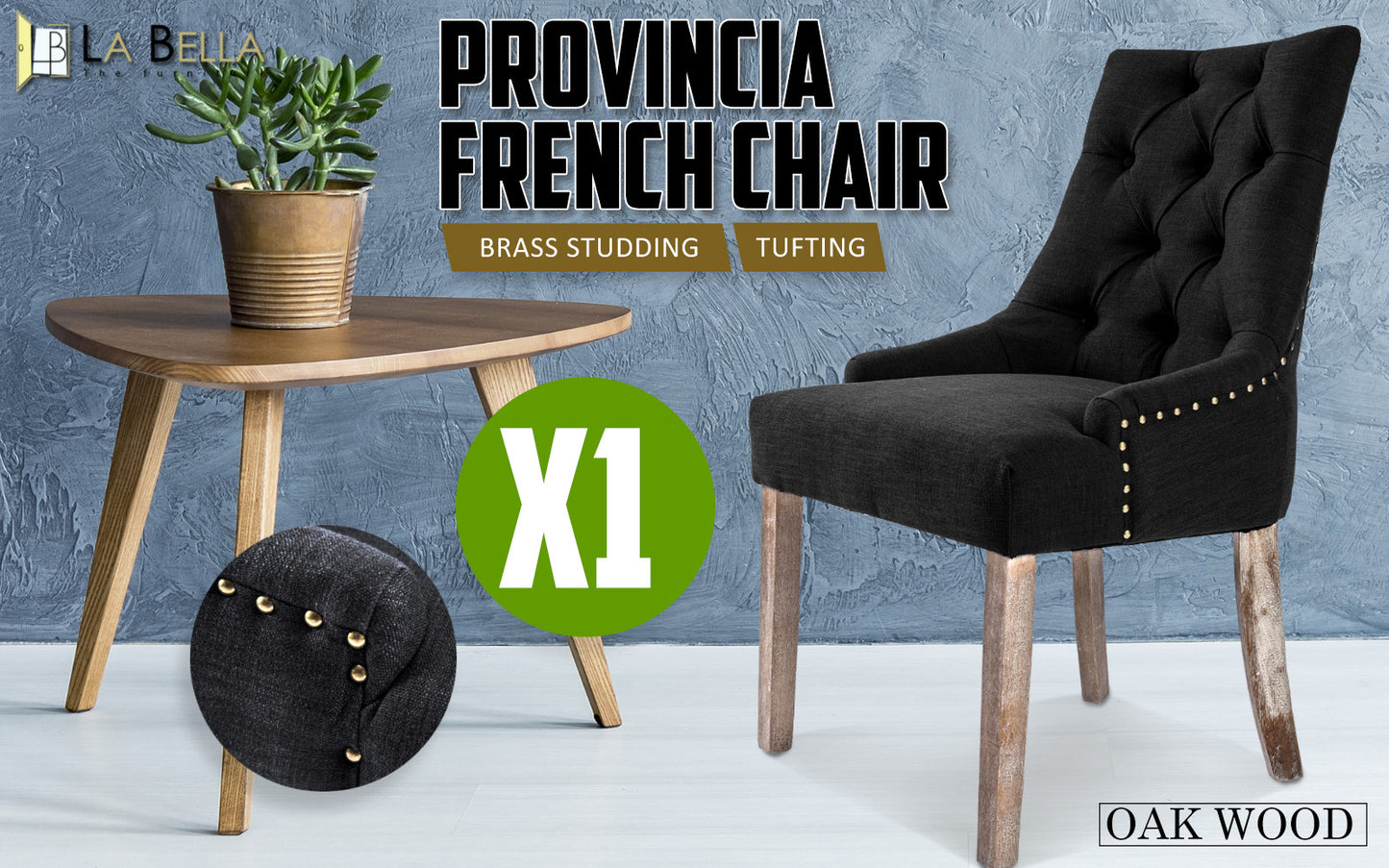 French Provincial Dining Chair Oak Leg AMOUR DARK BLACK - Cosy Abode