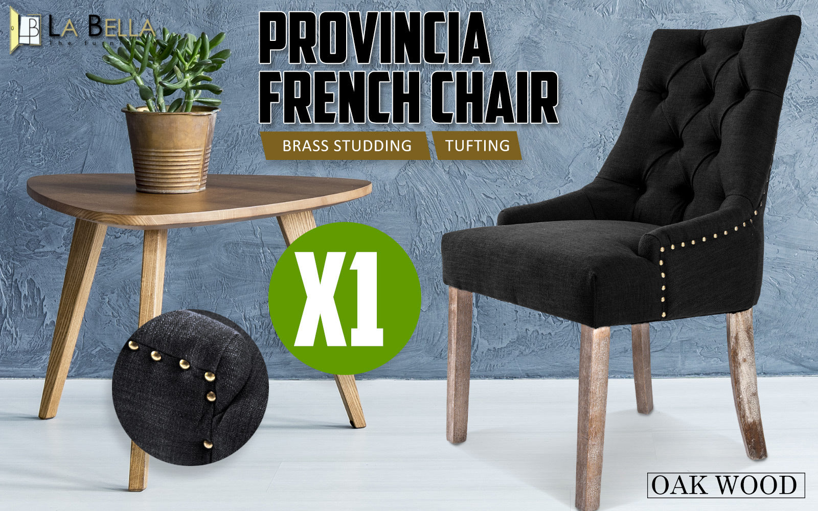 French Provincial Dining Chair Oak Leg AMOUR DARK BLACK - Cosy Abode