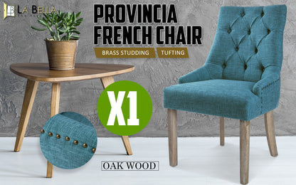 French Provincial Dining Chair Oak Leg AMOUR DARK BLUE - Cosy Abode
