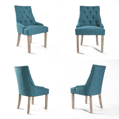 French Provincial Dining Chair Oak Leg AMOUR DARK BLUE - Cosy Abode