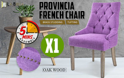 French Provincial Dining Chair Oak Leg AMOUR VIOLET - Cosy Abode