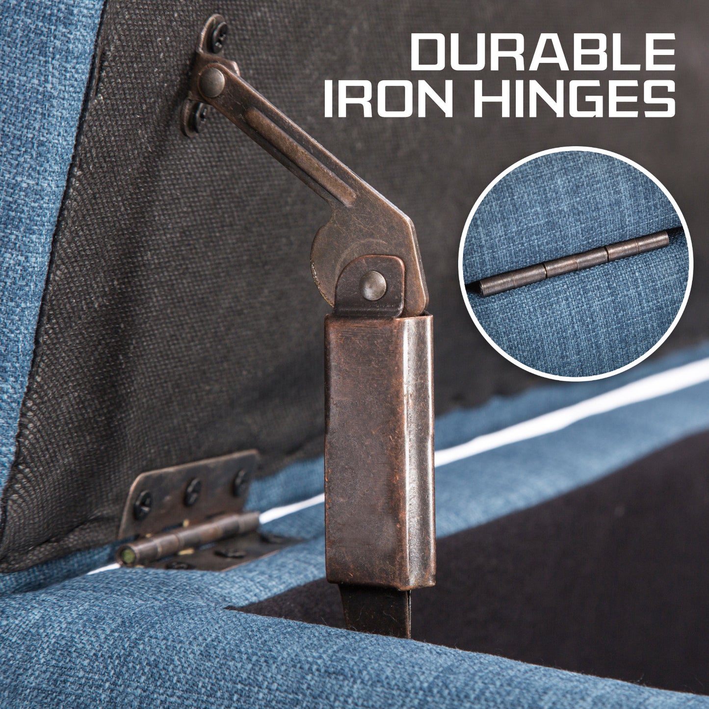 Storage Ottoman Stool 102cm Fabric DARK BLUE - Cosy Abode