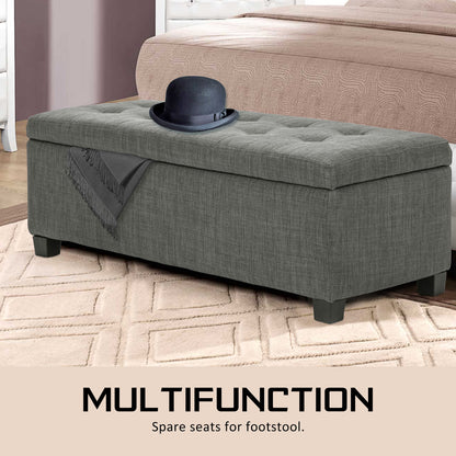 Storage Ottoman Stool 102cm Fabric DARK GREY - Cosy Abode