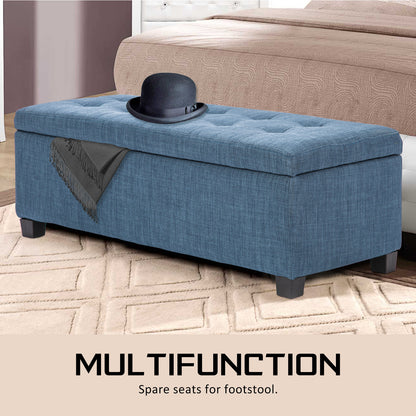 Storage Ottoman Stool 102cm Fabric DARK BLUE - Cosy Abode