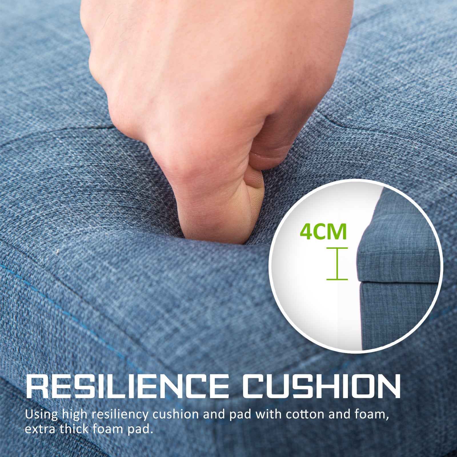 Storage Ottoman Stool 102cm Fabric DARK BLUE - Cosy Abode