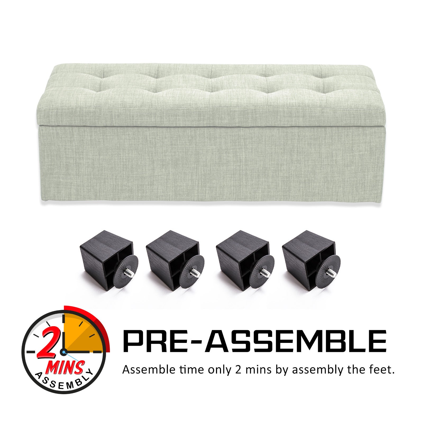 Storage Ottoman Stool 102cm Fabric LIGHT GREEN - Cosy Abode