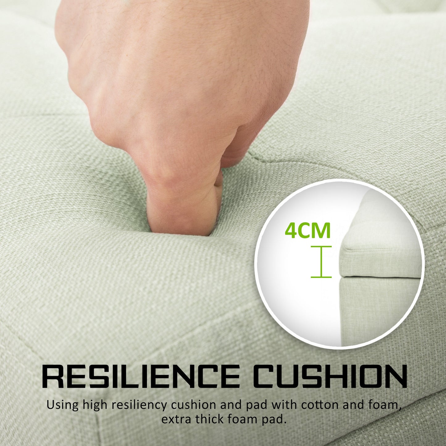 Storage Ottoman Stool 102cm Fabric LIGHT GREEN - Cosy Abode