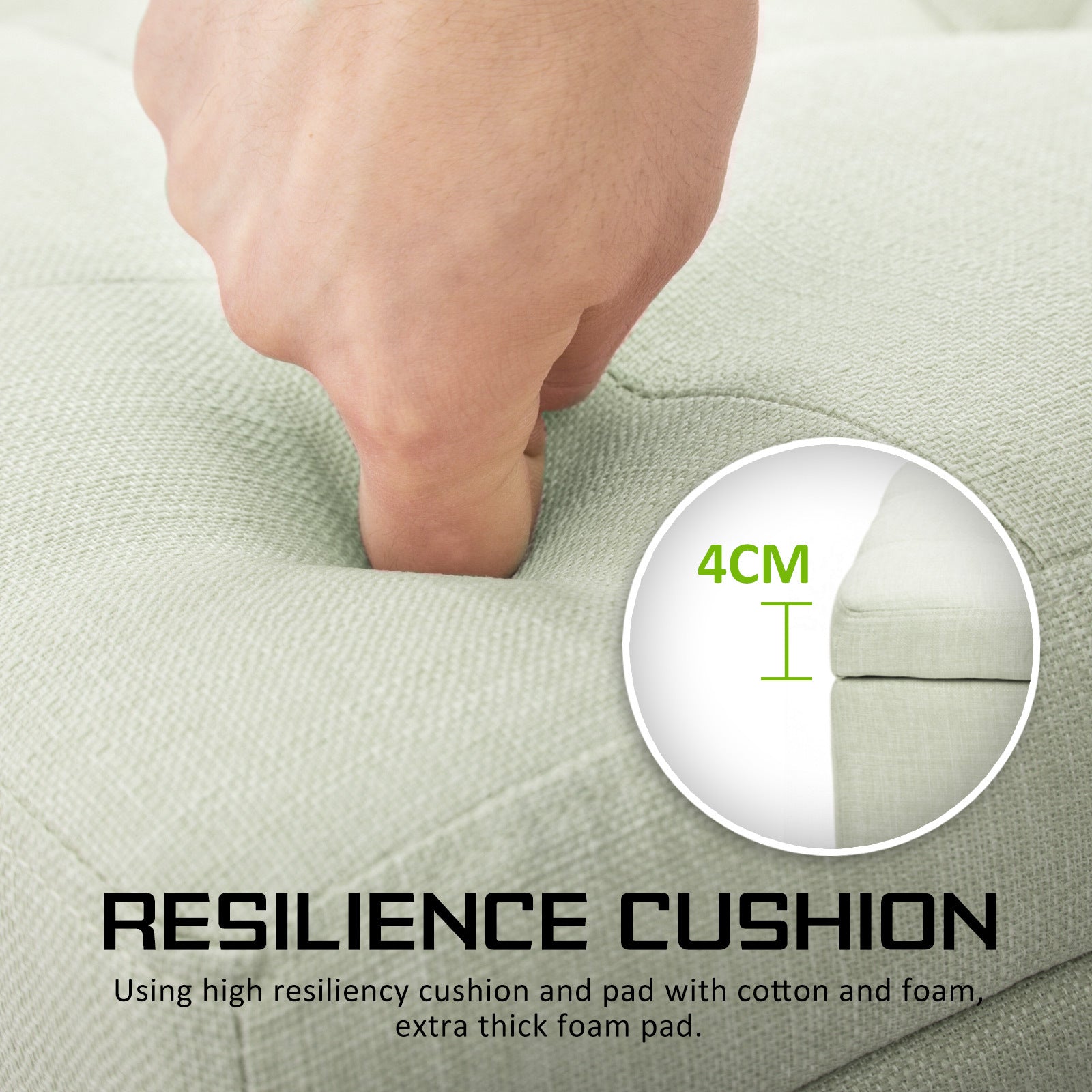 Storage Ottoman Stool 102cm Fabric LIGHT GREEN - Cosy Abode