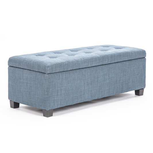 Storage Ottoman Stool 102cm Fabric LIGHT GREY BLUE - Cosy Abode