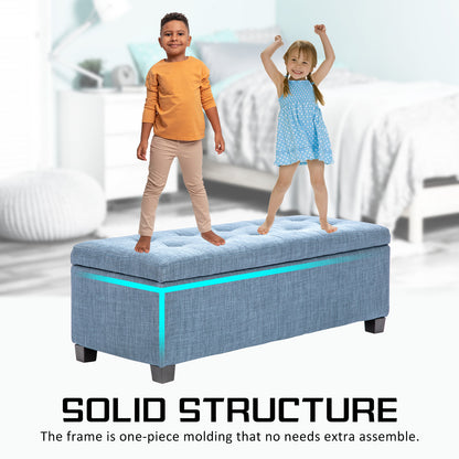 Storage Ottoman Stool 102cm Fabric LIGHT GREY BLUE - Cosy Abode