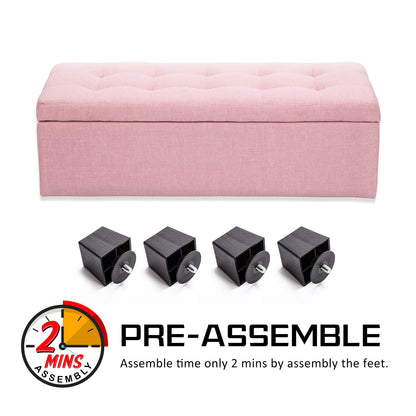 Storage Ottoman Stool 102cm Fabric PINK - Cosy Abode