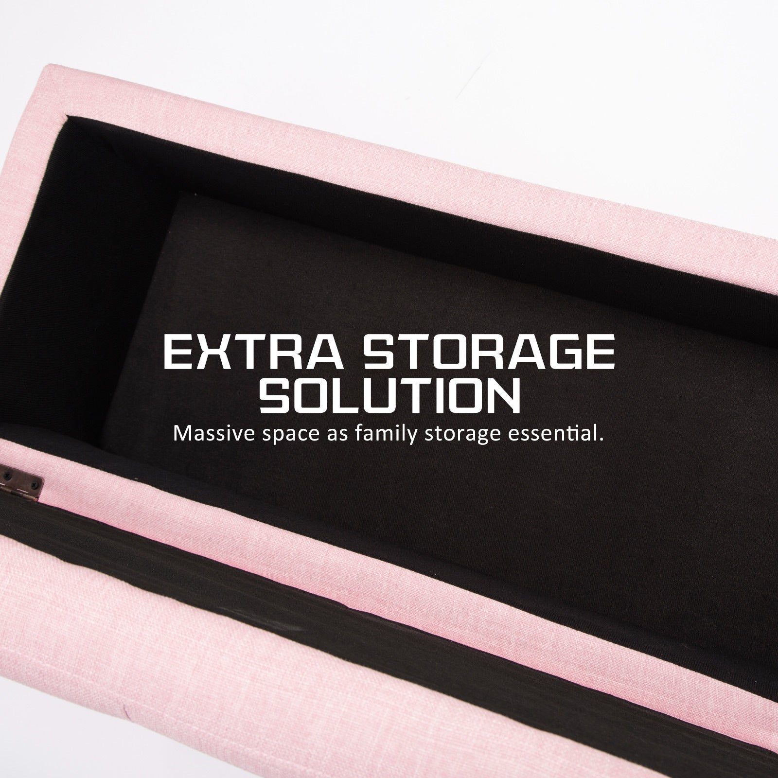 Storage Ottoman Stool 102cm Fabric PINK - Cosy Abode