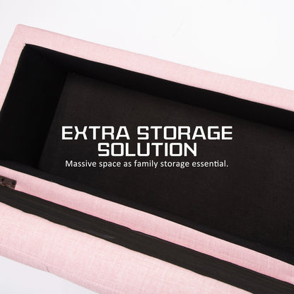 Storage Ottoman Stool 102cm Fabric PINK - Cosy Abode