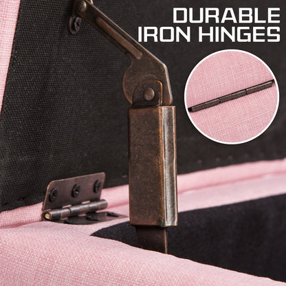 Storage Ottoman Stool 102cm Fabric PINK - Cosy Abode