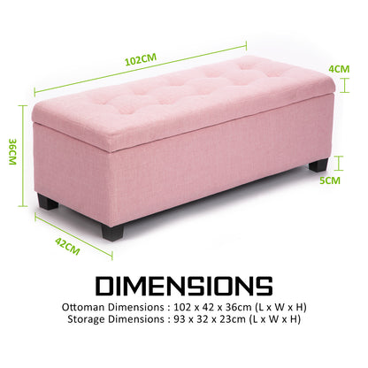 Storage Ottoman Stool 102cm Fabric PINK - Cosy Abode