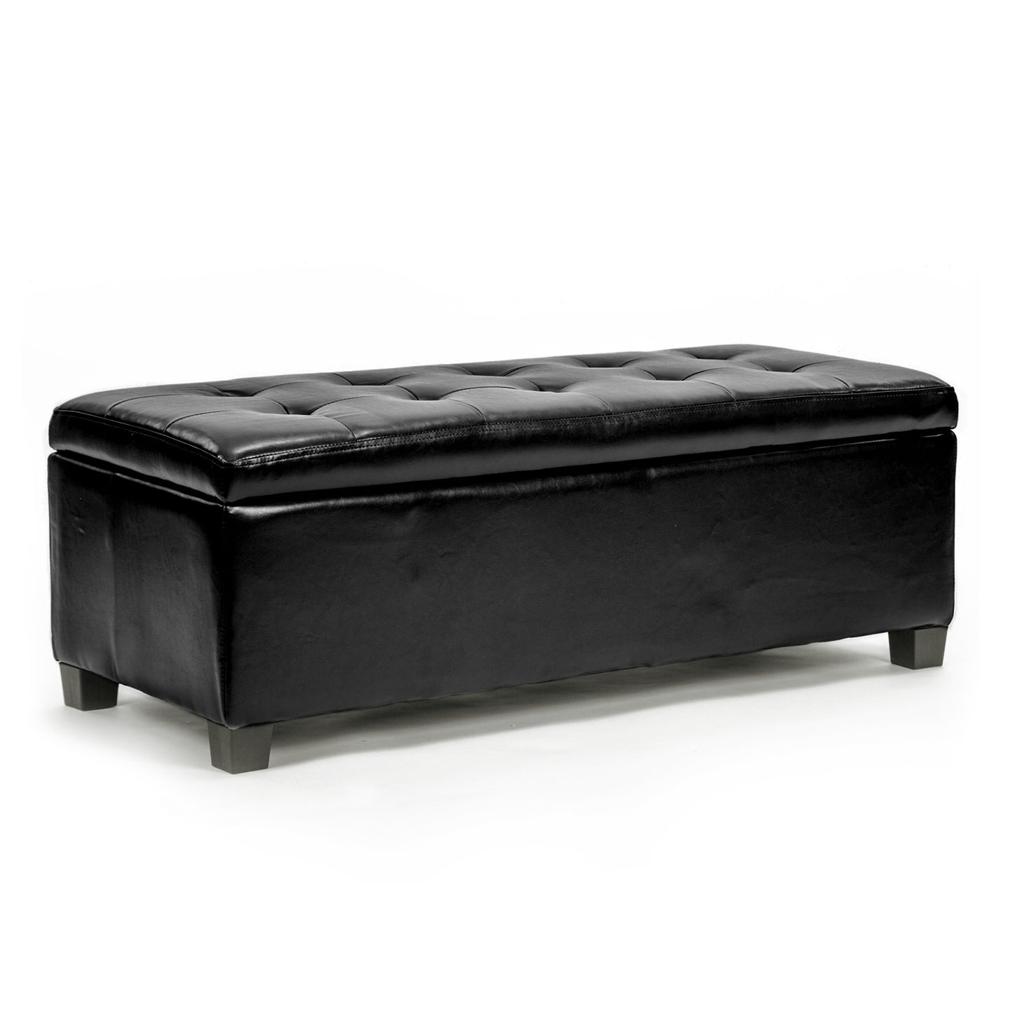 La Bella 102cm Black Storage Ottoman Stool Leather - Cosy Abode